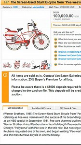 10K views · 100 reactions | Pee-wee Herman's bike just sold at auction for $100,000!!! It was used in Pee-wee's Big Adventure when Pee-wee hits a curb and flips over, during the Tarzan moment and when he rocket jumps over the Warner Bros. studio fence. | Nostalgic Nebula | Facebook