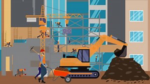 Construction Site Area, Working on the Edge of Town with Engineers and Building Machines Animation Stock Footage - Video of architect, generic: 350244956
