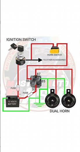 DUAL HORN WITH RELAY WIRING DIAGRAM ( POSITIVE TRIGGER ) #mastermotobasic #tutorial #diagram