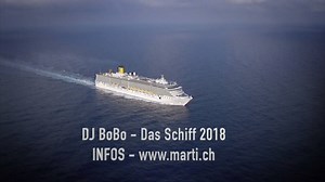 DJ BoBo – Das Schiff 2018 Sei dabei und erlebe 2 DJ BoBo Live Shows ! Reiseroute unserer Kreuzfahrt vom 8. bis 15. April 2018: Tag 1 Abfahrt Venedig (Italien) Tag 2 Bari (Italien) Tag 3 Korfu (Griechenland) Tag 4 Santorini (Griechenland) Tag 5 Piräus/Athen (Griechenland) Tag 6 Erholung auf See Tag 7 Dubrovnik (Kroatien) Tag 8 Ankunft Venedig (Italien) INFOS Deutschland: https://www.kreuzfahrten.de/Termin/2018-04-08-559995.html… INFOS Schweiz: https://www.marti.ch/djbobo/ | DJ BoBo