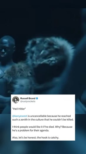 Russell Brand on Instagram: "“Heil Hitler” @ye is uncancellable because he reached such a zenith in the culture that he couldn’t be killed. I think people would like it if he died. Why? Because he’s a problem for their agenda. Also, let’s be honest; the hook is catchy."