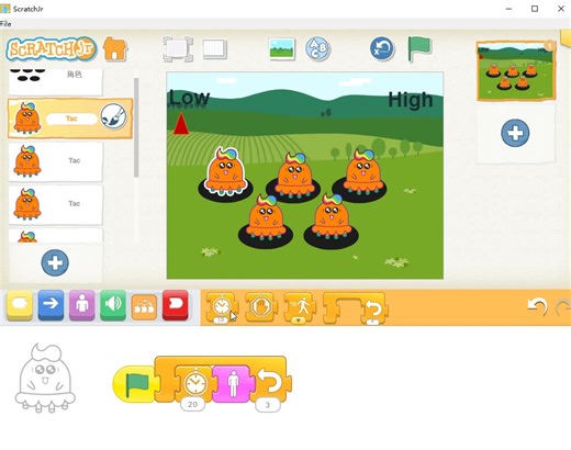 ScratchJR制作的小游戏：打地鼠 完成代码模块