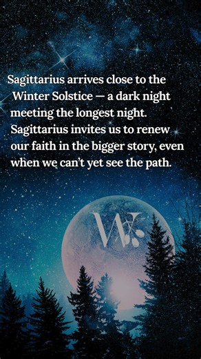 This week’s New Moon in Sagittarius arrives close to the Winter Solstice — a dark night meeting the longest night. Sagittarius invites us to renew our faith in the bigger story, even when we can’t yet see the path. With Venus trine Chiron, the heart is soft and ready to heal. With the Sun and Venus squaring Saturn, truth and boundaries become the doorway to freedom. If you’ve felt stretched thin or uncertain, this is your invitation to soften into faith — the embodied kind that whispers: the lig