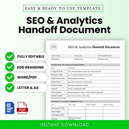 SEO and Analytics Handoff Document – Word & PDF, A4   US Letter - Etsy