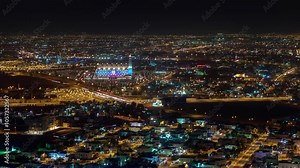 DOHA, QATAR - OCTOBER 25, 2024: Night view of Doha skyline showcasing lights and vibrant city life from a high vantage point