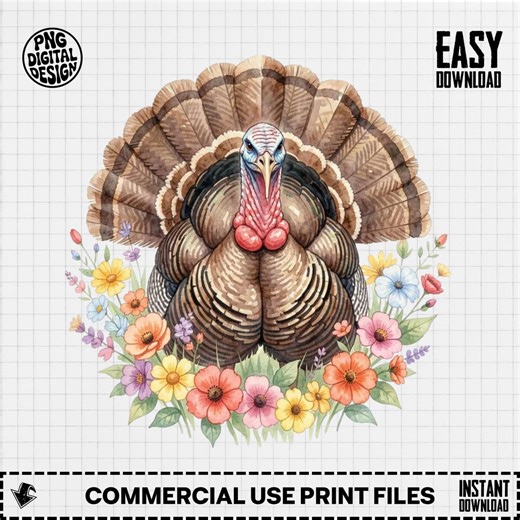 Watercolor Turkey PNG, Rustic Turkey Clipart, Cottagecore Wildflower Floral Sublimation PNG Digital Download, Farm Animal PNG Image - Etsy