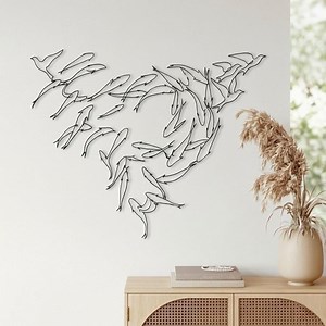 School of Fish Metal Wall Art, Coastal Metal Wall Decor, Minimalist Fish Line Art, Beach House Metal Decor - Etsy