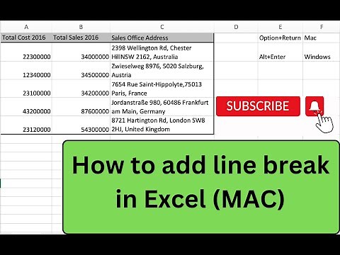 How to add line break inside a cell in Excel (MAC)