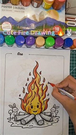 Cute Fire Drawing Step by Step 🔥 #ytshorts#drawing#CuteFireDrawing#CampfireDrawing#EasyDrawing