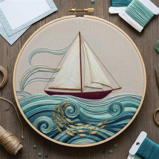 Sailboat Ocean Hand Embroidery Pattern – Modern Coastal Hoop Art PDF - Etsy