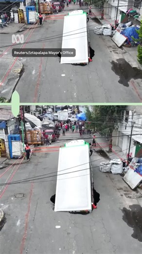 108K views · 360 reactions | A large truck carrying bottles of soda fell into a sinkhole in Mexico City at the weekend. Authorities had cordoned off the site before the truck sank rear-first further into the sinkhole. No injuries were reported, according to local media. Personalise your news and stay in the know with the ABC NEWS app: https://ab.co/abcnewsapp #ABCNews #Mexico | ABC News | Facebook