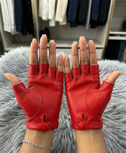 Women Red Sheep Leather Fingerless Driving Gloves - Etsy