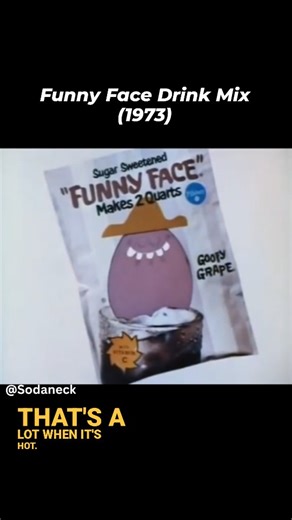 Sodaneck on Instagram: "Take a sip down memory lane with the 1973 Funny Face Drink Mix commercial! Made by Pillsbury, this vibrant powdered drink came in wacky flavors and featured animated characters like Goofy Grape, Lefty Lemon, and Choo Choo Cherry. It was the fun, fruity alternative to Kool-Aid, and kids in the '70s couldn’t get enough. With quirky packaging and catchy jingles, Funny Face wasn’t just a drink—it was a personality-packed part of childhood that disappeared far too soon! #Funny