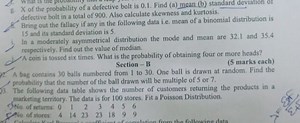 g. X of the probability of a defective bolt is 0.1 . Find (a) m... | Filo