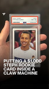 We put a $1,000 Steph Curry rookie card in a claw machine 👀 After a bunch of failed attempts, one dad finally won it and handed it straight to his son. Another PSA 8 sold last week for $1,155, and with the Curry market heating up, this flagship rookie remains one of the most iconic in modern basketball. | Fanatics Collect