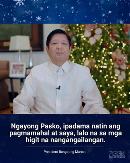 Isang paalala ngayong #Pasko: 'buksan ang puso, magbahagi ng pagmamahal, at damayan ang mga higit na nangangailangan.' #MerryChristmasInAdvance #PBBM | PBBM Good Governance