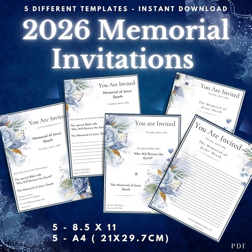 2026 Memorial Invitation | Blue Floral | 5 Templates | A4   8.5x11 | Letter Writing | Jehovah’s Witnesses | Printable - Etsy Australia