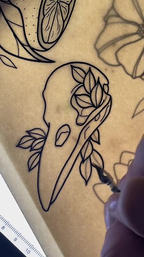 Unique Crow Skull Tattoo Design | Blackwork & Dotwork Ink