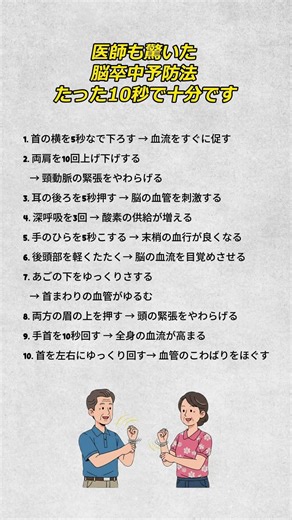 医師も驚いた脳卒中予防法 たった10秒で十分です #脳卒中予防#血流ケア#たった10秒