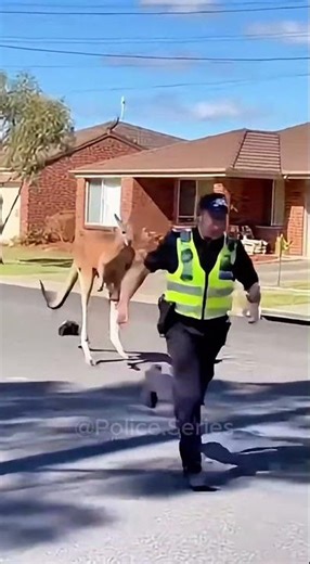 🇦🇺 Kangaroo Chases Police Officer Down the Street 🦘😂