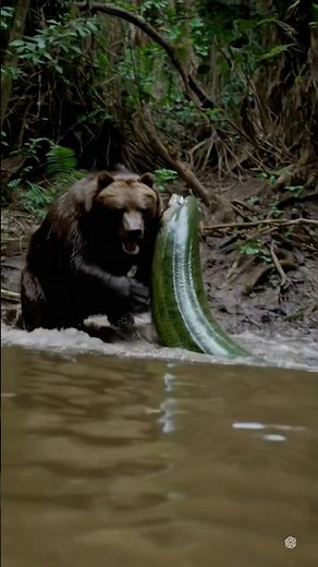 조용한 강가에 찾아온 괴수 전쟁, 불곰 vs 그린아나콘다 🐻🌊🐍 #animals #wildlife