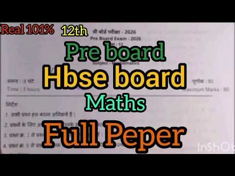HBSE 12 Maths Preboard 2026 😎 #hbse #english #exam #preboard2026 #12th #math