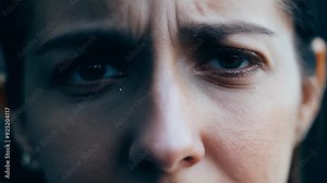 Close up of a young woman with a confused and frustrated expression on her face, her furrowed brow and intense gaze conveying a sense of deep thought