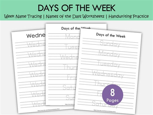Days of the Week Worksheets Printable | Tracing & Writing Practice for Preschool and Kindergarten | Handwriting Weekdays PDF - Etsy Australia