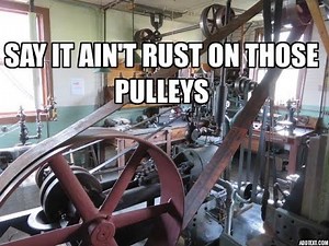 Old Steam Powered Machine Shop 64 Rust on the pulleys