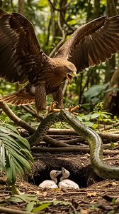 Epic Wildlife Battle: Eagle Protects Vulture Chicks from Giant Snake! #EagleVsSnake #BirdsOfPrey #WildlifePhotography #VultureChicks #EpicWildlife #reels | Frederick4k