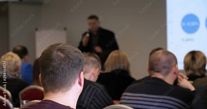 Blur of business Conference and Presentation in the blurred background of event concert lighting at conference hall.