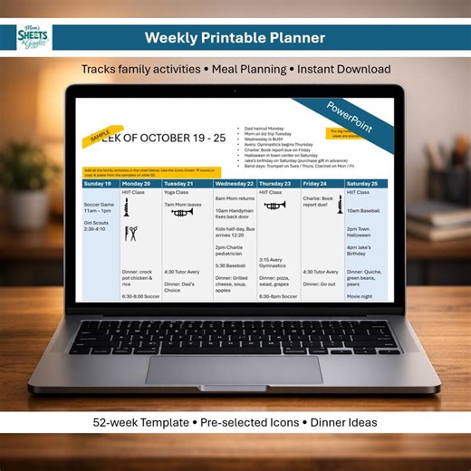 Printable Weekly Family Planner | 52-week Powerpoint Template | Kid-friendly, Colorful & Easy to Use - Etsy