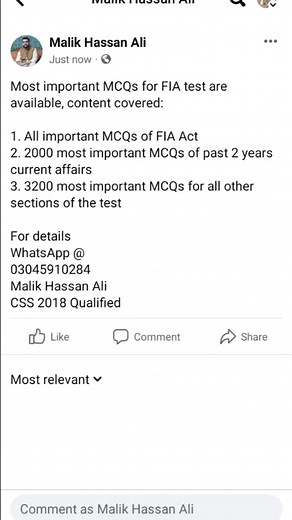 1.6K views | Must have MCQs for FIA test WhatsApp 03045910284 | CSS.pk | Facebook