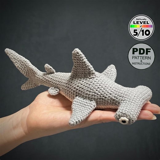 Hammerhead Shark Crochet Pattern PDF. Amigurumi. Sea Animal Tutorial. Realistic Sea Creature DIY.