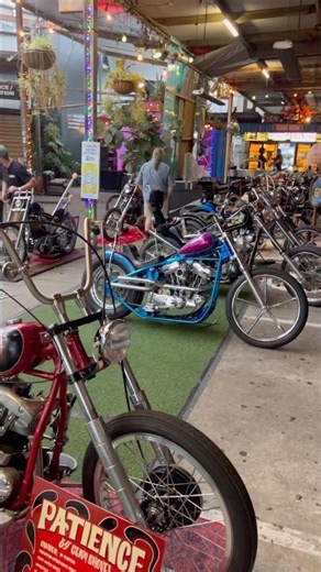 Custom Harley Davidson choppers lined up at Choppageddon