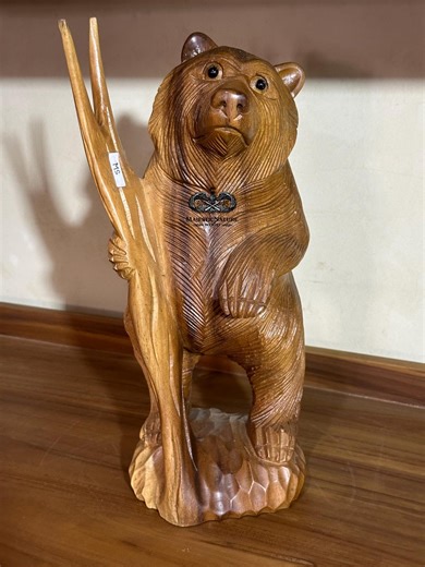 Hand Carved Bear Sculpture | Suar Wood Animal Statue, Rustic Forest Art - Etsy