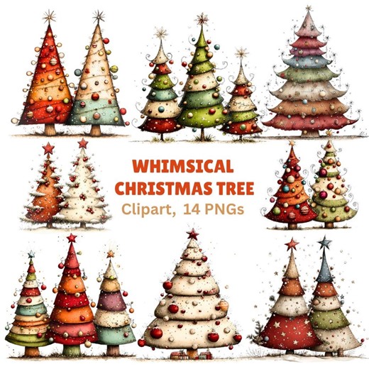 Whimsical Christmas Tree Clipart: Festive Holiday Graphics (digital Download - 14 Pngs) - Etsy Canada