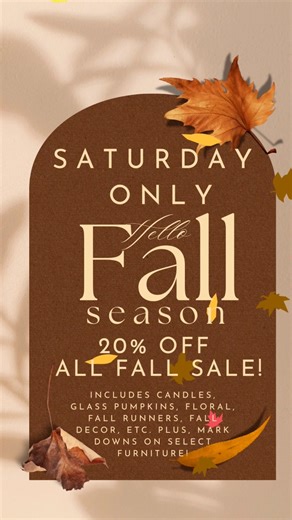 Pumpkins and price drops!! THIS SAT ONLY, 10-4. Enjoy mulling spice and Finch & Fennel samples while you shop. 20% off ALL FALL! See you soon!🍂🍁 | Refind