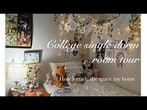aesthetic single college dorm room tour, living without a roommate
