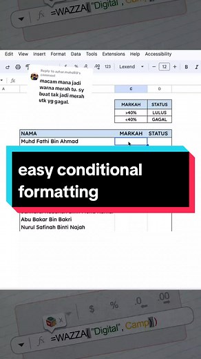 Wazza | Belajar Google Sheets (@wazzadigitalcamp) - Cara Mudah Automatic Coloring dengan Conditional Formatting
