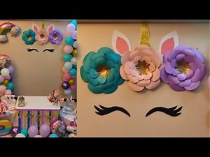 How To DIY Unicorn Theme Birthday Decoration At Home | Make Giant Flowers For Decor