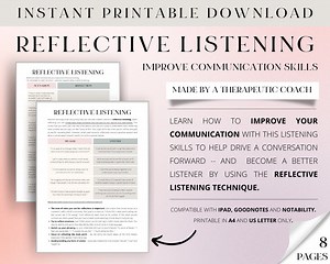 REFLECTIVE LISTENING WORKSHEETS -- Improve Your Communication   Listening Skills (couples/marriage/relationship Therapy) - Etsy