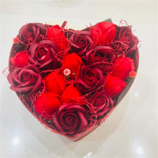 Heart Flower Box With Soap Roses & Tulips, Forever Flowers Gift for Her, Valentine’s Day, Anniversary, Birthday Decor - Etsy