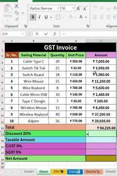 Create a GST Invoice in Excel with Formulas! ⚡