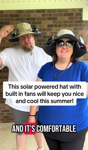 This solar powered hat with built in fans will keep you nice and cool while you’re doing any outdoor activity during the hot summer months. We like to use ours for mowing. #summertime #hotweather #fan #solar #hat #lawncare #mowing #fishing #bluecollar #fyp #foryoupage #momsoftiktok #teachersoftiktok #southern #husbandwife #couples #couplestiktok #yardwork