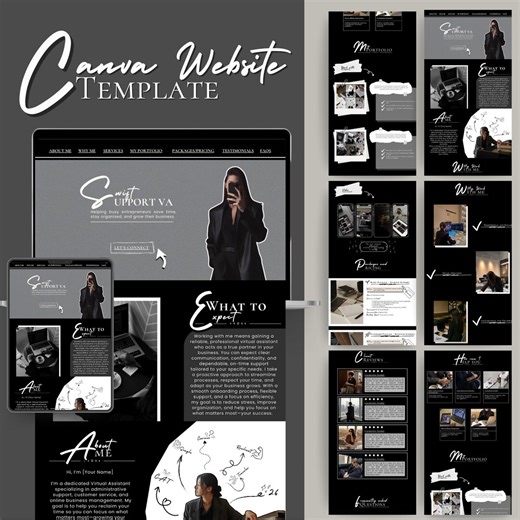 Black Theme Editable Website, Canva Website Template, UGC Content Creator, Social Media Manager Portfolio, Website Landing Page - Etsy
