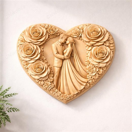 Wedding Heart Bas Relief STL File for CNC Router, Romantic Couple Wood Carving, 3D Relief Wall Art, Anniversary Gift Digital Download - Etsy France