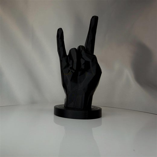 3D Printed Rock on Hand Sign Statue | Devil Horns Sculpture | Smooth Finish Music Lover Decor | Black Gesture Art | Band Gift - Etsy