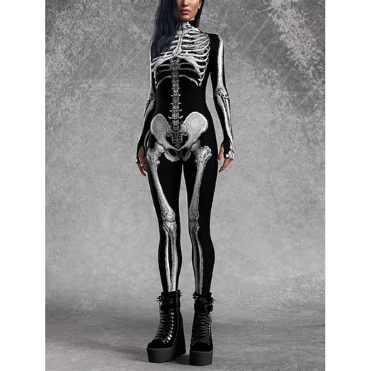 Skull Skeleton Halloween Bodysuit Full Body Catsuit Scary Costume Kid's Adults' Men's Women's Boys' Halloween Carnival Day of the Dead Performance Party Club Easy Halloween Costumes Dress Up 2025 - $29.99