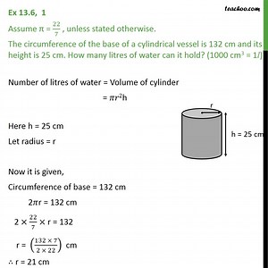 Question 1 - The circumference of base of a cylindrical - Volume of Cy